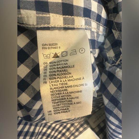 H&M LOGG Medium Fitted Shirt Blue White Plaid Button Down 100% Cotton Casual - Picture 5 of 6